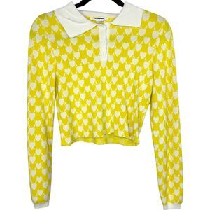 Glamorous yellow & white checkered heart cropped long sleeve shirt Size Medium